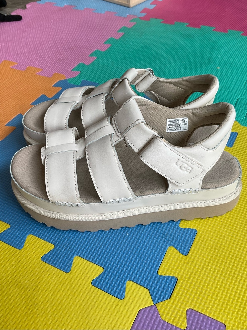 🐑UGG Goldenstar Strap Leather Platform Sandals - Cream Jasmine Size 7